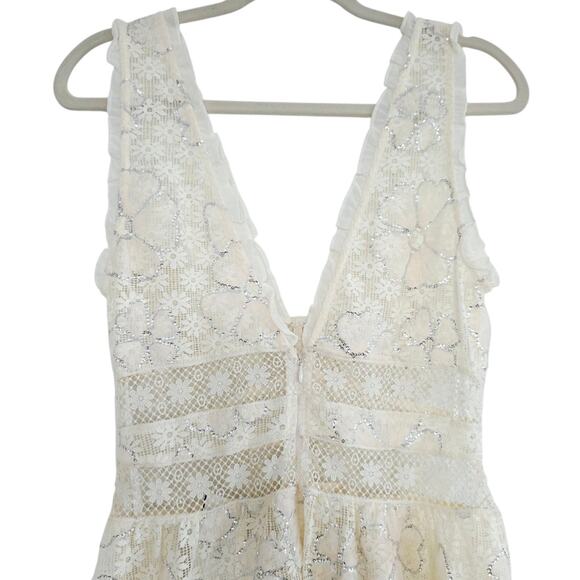 For Love & Lemons Cream Snowflake Daisy Lace & Sequin Mesh Midi Dress Medium - Picture 9 of 14